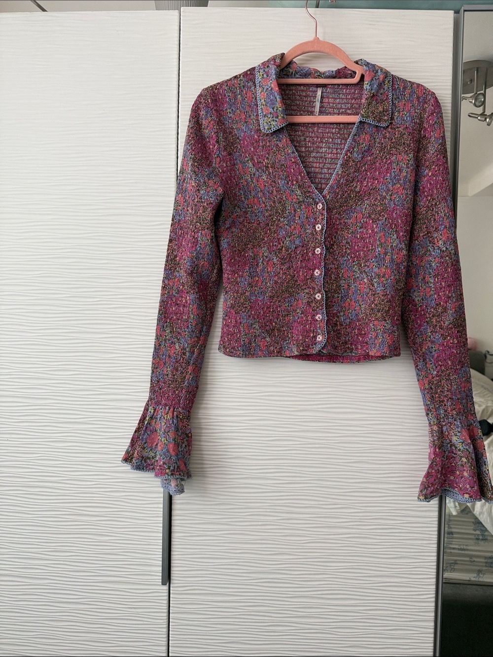 Free People Multicolor Knit Button-Front Women’s Top with Flared Cuffs Sz M